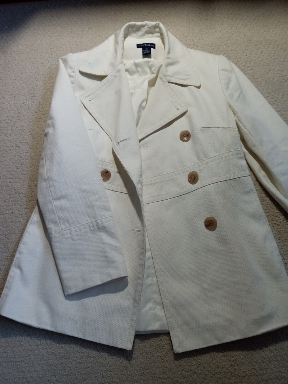 Ann Taylor Cream Double-Breasted Pea Coat